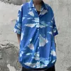 Camisas casuales para hombres 2023 ropa neutral hipster botón de manga corta impresa suelta de moda streetwear verano delgada