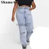 Frauen Jeans Plus Size Streetwear zerrissen hellblau lässiger glattes Jeans 4xl Frauen Fall hohe Taille Locker Fit Bootcut Baggy Grunge Denim Pant J230818