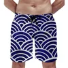 Мужские шорты темно -синий голубая доска Seigaiha Summer японская волна беговой печать Surf Beach Short Bins