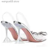 فستان الأحذية العلامة التجارية رينستون أحجار القوس مضخات مثير واضحة PVC Slingback High Heels Jelly Shoes Summer Ladies Wedding Bridal Shoes T230818
