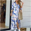 Robes décontractées de base Robe de créatrice florale femme bleu blanc midi de haute qualité de style australien de style australien vêtements de fête avec ad dhkdw