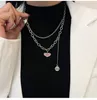 Kedjor titanium stål dubbel rosa kärlek halsband söt cool tjej design sense hip hop accessoarer tröja kedja