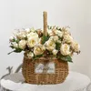 Dekorative Blumen Kränze 5-Kopf-Künstlinge Peony Bouquet Home Decor Shooting Requisiten Seidenstrauß Vase Blume Arrangement Hochzeitsdekorationen HKD230818