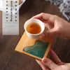 Tea Trays 4 PCS/Lot Ink Pattern Cup Holder Bamboo Square/Round Anti-Scalding Non-Slip Saucer Set Accessories