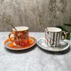 Mugs Royal Luxury Porcelain Coffee Cup and Saucer With Blue Box European Tea Set Wedding Birthday Housewarming Christmas Gifts 230817