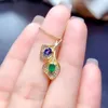 Chains MeiBaPJ 3mm 4mm Natural Emerald Sapphire Fashion Leaf Pendant Necklace 925 Pure Silver Fine Wedding Jewelry For Women