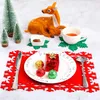 Christmas Placemats Set Felt Table Place Mats Set Snowflake Place Mats and Felt Coasters Festival Table Decorations for Christmas Holiday Home Party Red