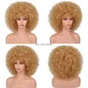 Syntetyczne peruki krótkie włosy afro perwersyjne peruki z grzywką dla czarnych kobiet syntetyczna peruka afrykańska naturalna blondyn