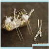 Biżuteria biżuteria Jewelrybrydowy kwiat kwiatowy kawałek nakrycia głowy Pearl Clips Pins Kobiet dziewczyny druhny panna młoda Aessories Drop de DH05V