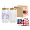 USA/Canada Warehouse 16 once fai da te Sublimation Glass Beer Bottles Bottles Water Bottles Can Tumblers da caffè ghiacciato che bevono barattoli di muratore con coperchi di bambù e paglia riutilizzabile