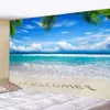 Tapestries Tropical Plant Seascape Tapestry vägg hängande nordisk ins kokosnöt träd ocean tapisserier bakgrundduk tak hem dekoration