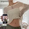Kvinnors tröjor Vintage Loose Hollow Out Knit Pullovers Women Casual Y2K Clothes SMOCK TOPS SOMMER TRADE TREATER FAIRYCORE GRUNGE KNITWEAR 230817