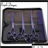 Hair Scissors 4Pcs 7 Inch Purple Dragon Stainless Hairdresser For Mascotas Cutting Shears Thinning Groomingfordog Pets 2F6Rs Qccj0 Dro Dh9Sb