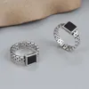 Anelli di cluster S925 Sterling Silver Square Black Onyx Ring Women