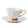 Mugs Handpainted Golden Handle Tea Cup Saucer set With Spoon European Simple Gold Rim Coffee Luxury Concentrate Porcelain 230817