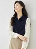 Kadın bluzları vimly kontrast gömlekleri kadınlar için 2023 Sonbahar rahat uzun kollu üstler dişi yakalı düğme aşağı ve m2636