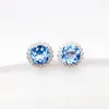 Boucles d'oreilles Natural Real Blue Topaz Round Round Earge 8 8 mm 2.5ct 2pcs Gemstone 925 Bijoux fins en argent sterling pour hommes ou femmes x2191230