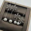 Merkontwerper Miumiu mode oorbellen sneeuwvlok volledige diamant parel tassel lange korte oorbellen oorhaak rechte valentijnsdag geschenken luxe accessoires sieraden