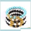 Beaded Gold Crown Armband Natural Stone Lava Rock Turquoise Pärlor Armband Armband Kvinnor MÄNDE SMEWELLIVE VILL OCH SANDY VIT DHWIH