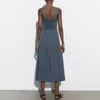 Casual Dresses Long Dress Woman Solid Linen Sleeveless Frilly Summer Party Female 2023 Midi