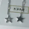 Brand Designer MiuMiu Fashion bracelet necklace new women's star set diamond pearl sweet temperament ins Pentagon star shaped clavicle chain Accessories Jewelry