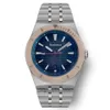 Mens watch Automatic movement Two tone gold Blue Gradient Dial Stainless steel heavy band Sports wristwatch 43mm