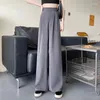 Pantaloni da donna Donne gamba larga in alto in alto abbuttina dritta con cerniera estate coreana sciolte pantaloni lunghi seta di ghiaccio