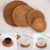 Masa Paspasları 1 PC Yuvarlak Doğal Rattan Kase Mat El Yapımı Yalıtımlı Placemats Coasters Mutfak Dekoratif Aksesuarları