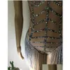 Stage Wear Sexy Rhinestones Sier Tassel Leotard Sleeveless Nude Clothes Womens Dance Prom Outfit Nightclub Female Singer Show Drop D Dhnd4