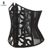 Талия Shaper Shaper Summer Hollow Out Cincher 5 Metal Busk Женщины Черная кожаная полупрозрачная сетчатая верхняя часть корсета плюс XS6XL 2308017