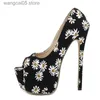 Kledingschoenen liyke nieuw aankomsten bloemen patroon dikke bodem piepje teen extreme hoge hakken paal dansschoenen platform pompen dames stiletto mujer t230818