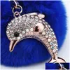 Keychains Lanyards Fashion Fur Eloy Rhinestone Cute Dolphin Car Keychain Creative Keyring Bag Pendant Accessories Drop Delivery DHG65