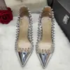 Летняя мода Женщины перекачивают серебряные патентные шипы стильтто, точка, невеста, свадебные туфли высокие каблуки Реал PO 12 см 10 см 8 см.