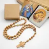 Collane a sospensione perle in legno di olive con corda intrecciata cristiana croce di legno per uomini donne regalo all'ingrosso