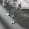 Zincirler Daxi Mavi Mor Kelebek Kolye Kadınlar için Modaya Düzenli Basit Kolye Sarkla Klavikül Zinciri Metal Kolyeler Bilezik Mücevher Hediye