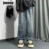 Dżinsy męskie Y2K estetyczna moda hip hop pentagram wiosna jesienna hongkong styl ins luźne proste proste szerokie nogi długie spodnie 230817