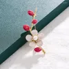 Brooches Female Fashion Crystal Pearl Flower For Women Luxury Yellow Gold Color Zircon Stone Alloy Plant Brooch Safety Pins