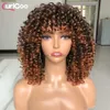 Syntetyczne peruki Krótka, kręcona blond peruka z grzywką afro perwersyjne krwawe peruki dla czarnych kobiet syntetyczne naturalne wklejone Ombre czerwone peruki Cosplay HKD230818