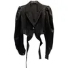 女性用ジャケットABSGD 2023夏の到着長い袖メッシュ包帯CRISSクロスデザイン1ボタンスリムブレザージャケット女性ショートコート