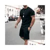 Survêtements pour hommes Hommes Vêtements pour hommes T-shirt Costumes Shorts et T-shirt Ensemble de couleur unie Col ras du cou Dstring 2 pièces Designer de vêtements Spor Dh3zc