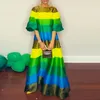 Basic Casual Dress Fashion O Hals Rückenless Maxi Party Kleid Regenbogen gestreifter Sommer weiblicher Kurzarm Lose Pullover 230817