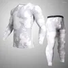 Roupa interior térmica masculina compressão inverno mma 3d lobo musculação camiseta rashgarda leggings 2 peça agasalho masculino