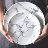 Plates Black And White Marble Plate Dinner Ceramic Creative Square Round Dinnerware Household Rice Bowl Tableware Nordic Dishes