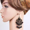 Dangle Earrings Black Hollow Lace Simulated Pearl Long Tassel Drop Earring Rhinestone Charm Big Eardop Vintage Halloween Jewelry