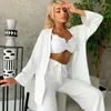 Women's Sleepwear 3PCS Pajamas Suit Female Sleep Set Pyjamas Intimate Lingerie Cotton Long Sleeve With Pants Cute Home Clothing