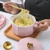 Bowls Creative Instant Noodles Bowl Ceramic Handle Salad Fruit Soup With Lid Rice Pot Tureens Serving Lids