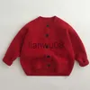 Pullover 2024 Baby Neujahr Rote Kleidung Winter Girl Jungen Fleece Strickpullover Kinder Kinder Herbst Weich verdickte festes Strickjacken outfit x0818