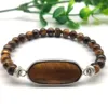 Strand FYJS Unique Silver Plated Oval Tiger Eye Stone Connect Round Beads Stretchy Bracelet Rose Pink Quartz Jewelry