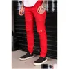 Men'S Jeans Mens Men Skinny Ripped Zipper Straight Casual Trousers Boys Holes Wear Out Trend Nightclub Died Destroy Long Pantsmens D Dhcr3