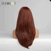 Synthetic Wigs ELEMENT Synthetic Wigs for Women Long Straight Wavy Red Wine Brown Wig with Bangs Heat Resistant Natural Party Cosplay Hair HKD230818